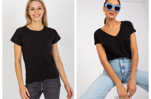 Czarne t shirty basic z dekoltem V